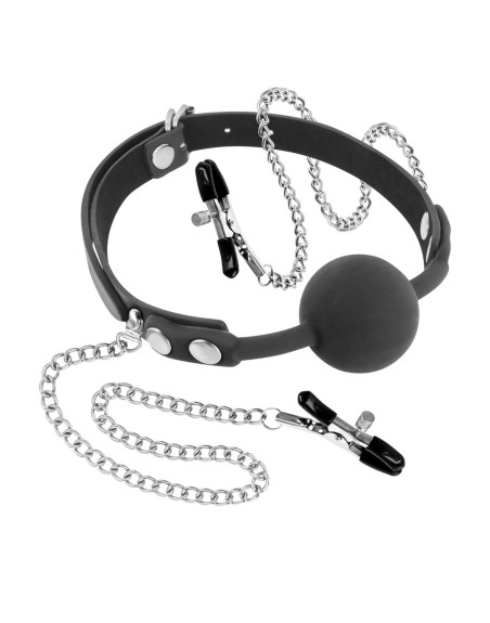 Baillon à boule avec pinces à seins 