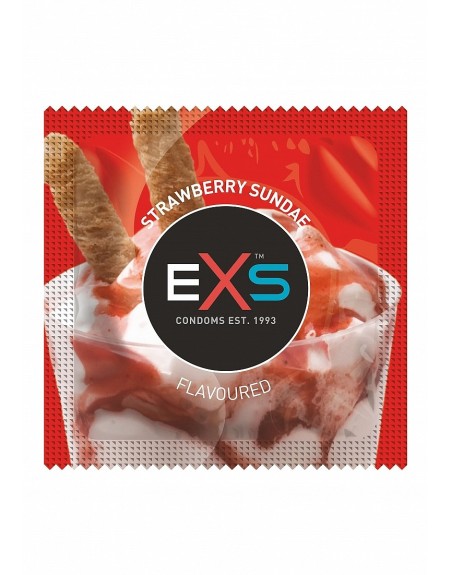 Préservatifs x2 lubrifiés en latex goût sunday fraise 54mm 