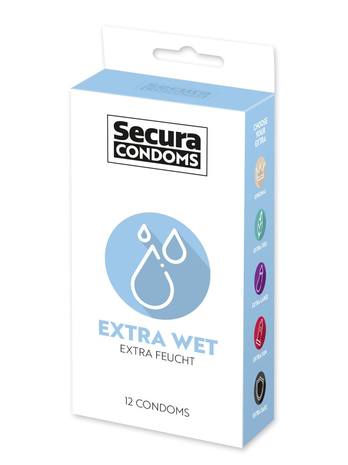 Préservatifs extra lubrifiés, en latex x12 avec réservoir Extra Wet 53 mm 