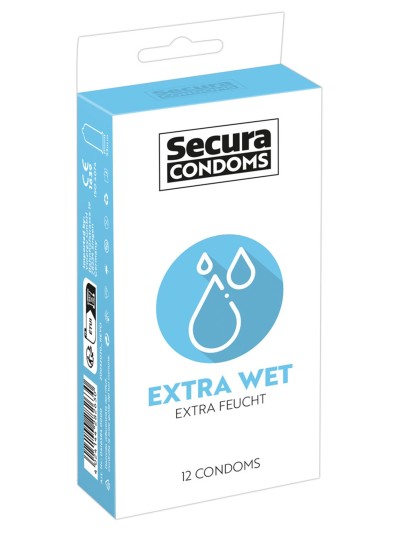 Préservatifs extra lubrifiés, en latex x12 avec réservoir Extra Wet 53 mm 