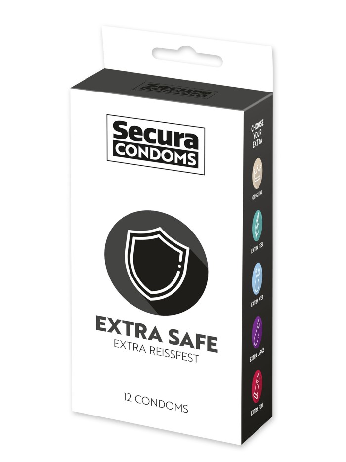 Préservatifs lubrifiés, plus épais, en latex x12 avec réservoir Extra Safe 53 mm 