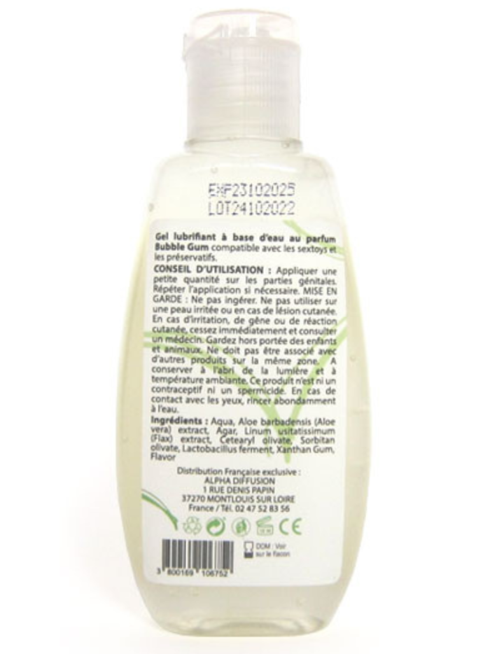Lubrifiant à base d'eau 100% naturel Bubble Gum 90 ml 