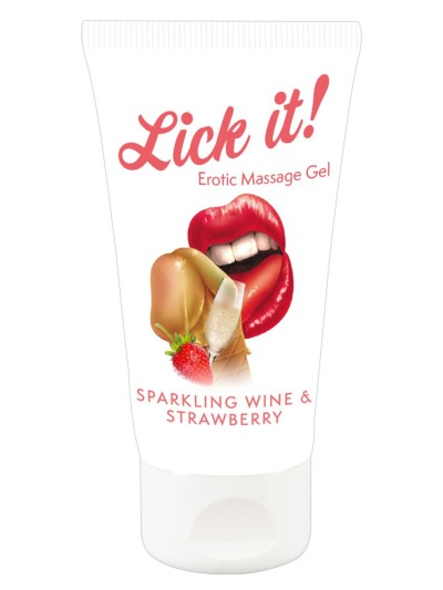 Lubrifiant et gel de massage végétalien comestible goût fraise/vin pétillant 50ml 