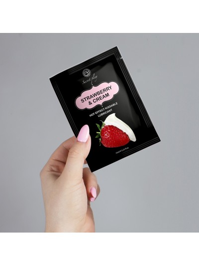 Dosette 2 en 1 Lubrifiant et huile de massage fraise à la crème chauffant 10 ml 