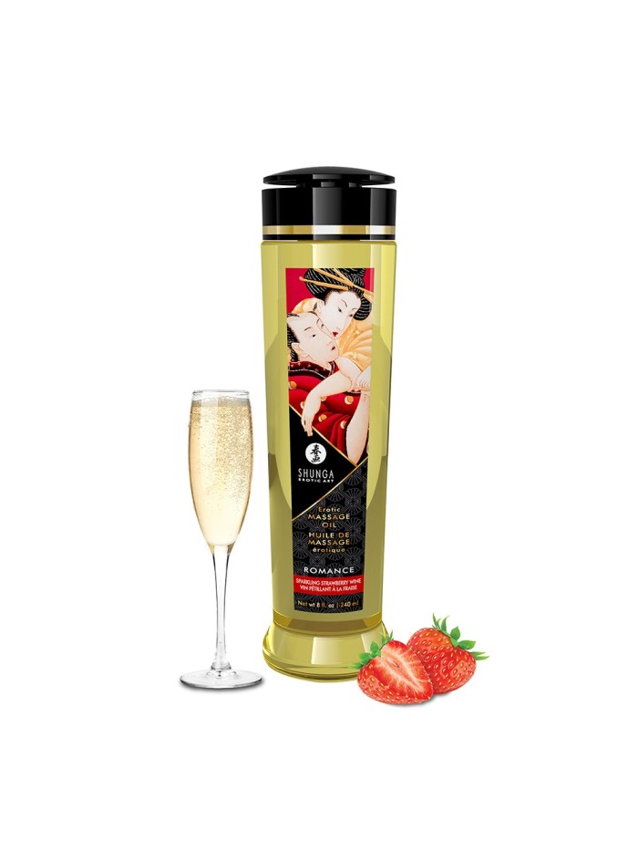 Huile de massage aphrodisiaque fraise vin pétillant 240ml 