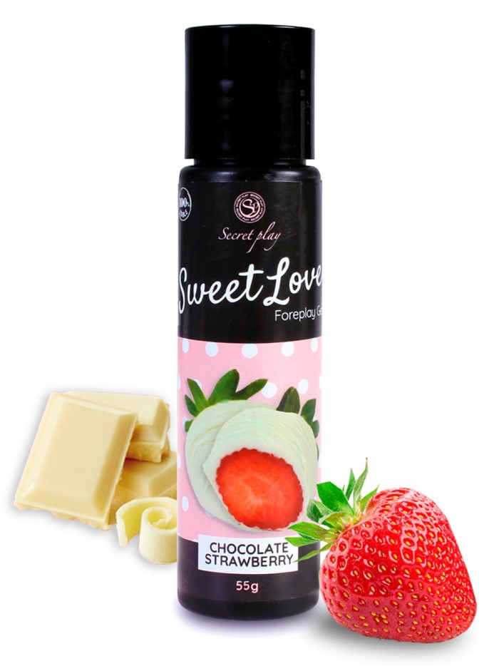 2 en 1 Gel de massage et lubrifiant fraise chocolat blanc 100% comestible 