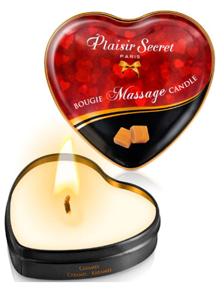 Mini bougie de massage caramel boîte coeur 35ml 