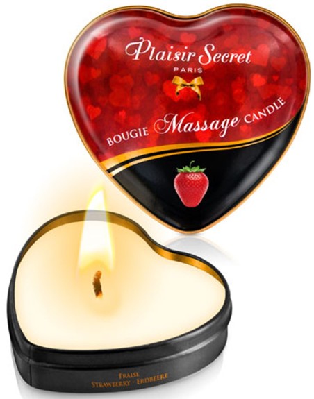 Mini bougie de massage fraise boîte coeur 35ml 