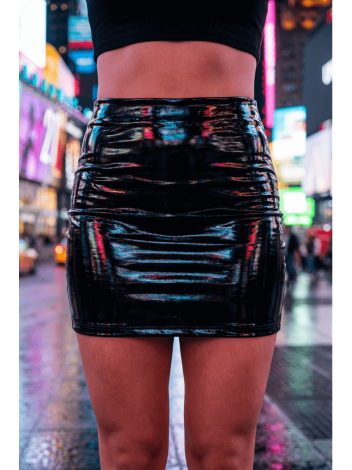 Jupe noire en simili cuir avec zip Lara 