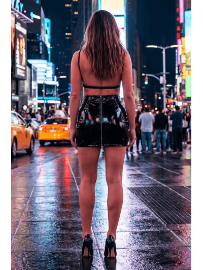 Jupe noire en simili cuir avec zip Lara 