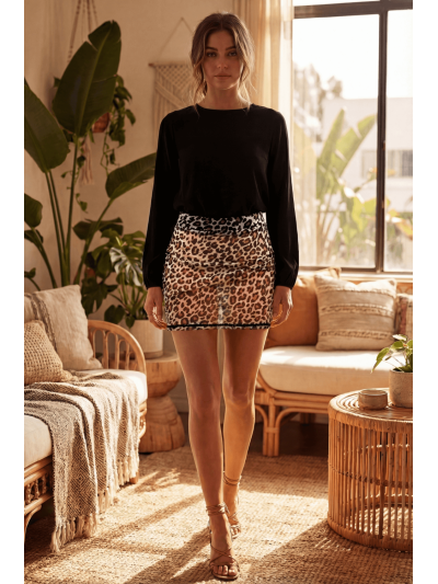 Jupe en résille transparente imprimé léopard Clara 