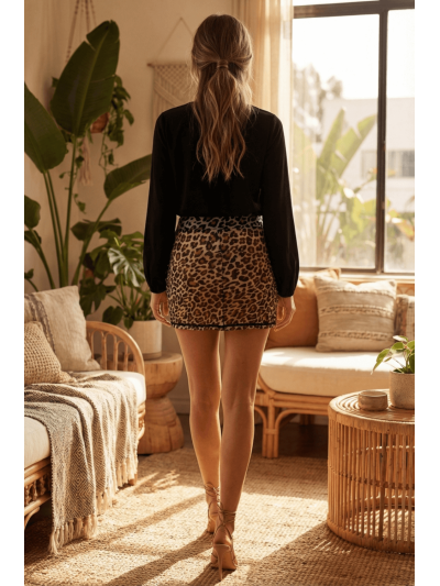 Jupe en résille transparente imprimé léopard Clara 