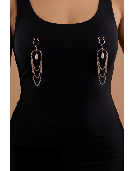 Bijoux de seins avec 3 chainettes doré rose et une perle 