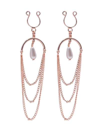 Bijoux de seins avec 3 chainettes doré rose et une perle 