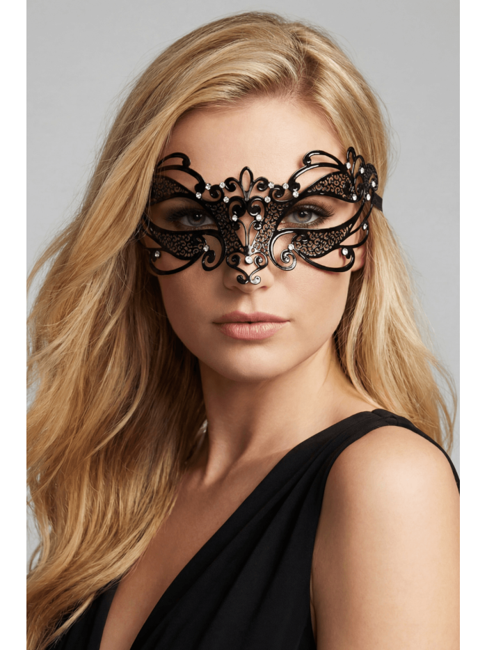 Masque vénitien Gaia rigide noir avec strass 