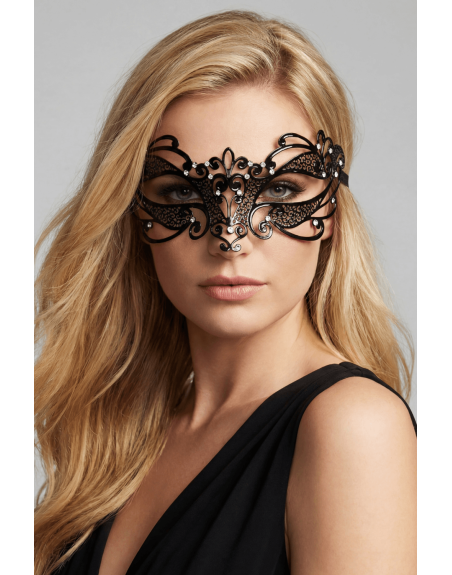 Masque vénitien Gaia rigide noir avec strass 