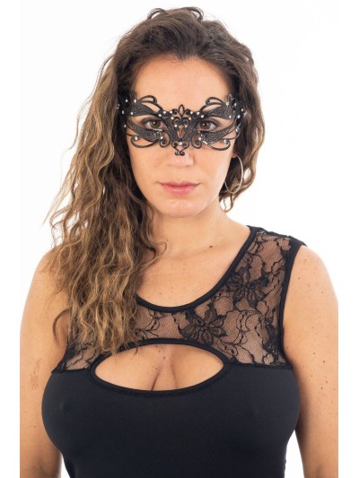 Masque vénitien Gaia rigide noir avec strass 