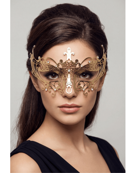 Masque vénitien Lucia rigide doré avec strass 