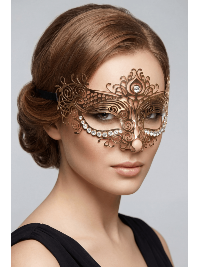 Masque vénitien Ornella rigide doré avec strass 