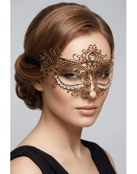 Masque vénitien Ornella rigide doré avec strass 