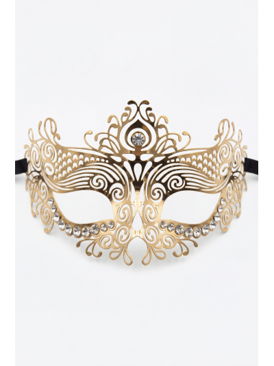 Masque vénitien Ornella rigide doré avec strass 