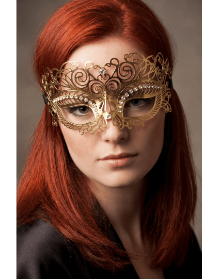 Masque vénitien Giulia rigide doré avec strass 