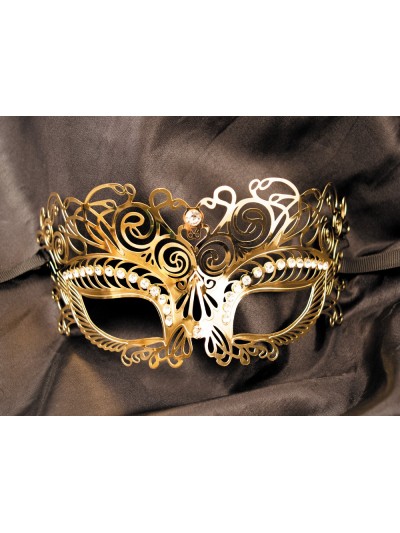 Masque vénitien Giulia rigide doré avec strass 