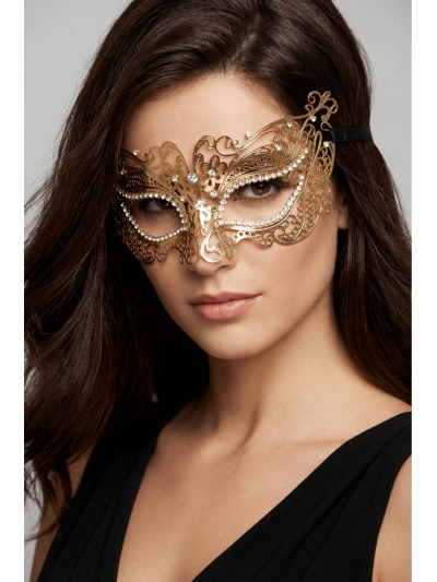 Masque vénitien Alba rigide doré avec strass 