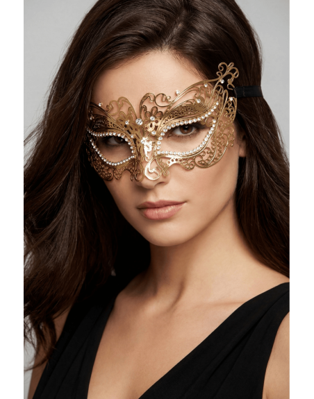 Masque vénitien Alba rigide doré avec strass 