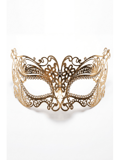 Masque vénitien Alba rigide doré avec strass 