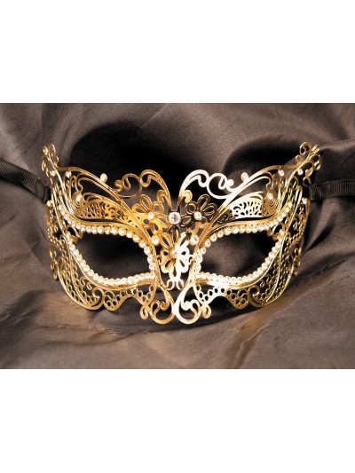 Masque vénitien Alba rigide doré avec strass 