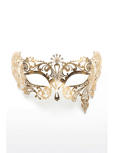 Masque vénitien Bianca rigide doré avec strass 