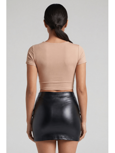Jupe noire en simili cuir mat Sifia 
