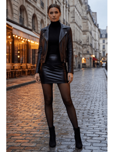 Jupe noire en simili cuir mat Sifia 