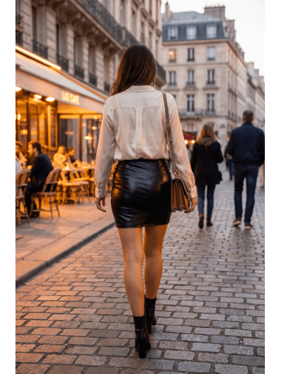Jupe noire en simili cuir mat Sifia 