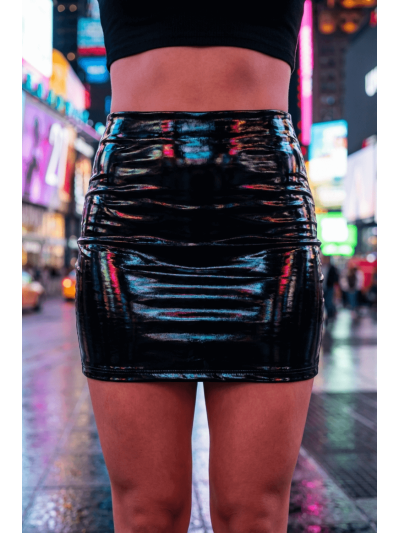 Jupe noire en simili cuir avec zip Lara 