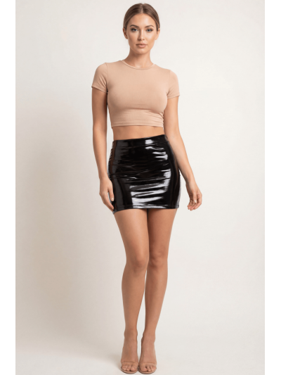 Jupe noire en simili cuir avec zip Lara 