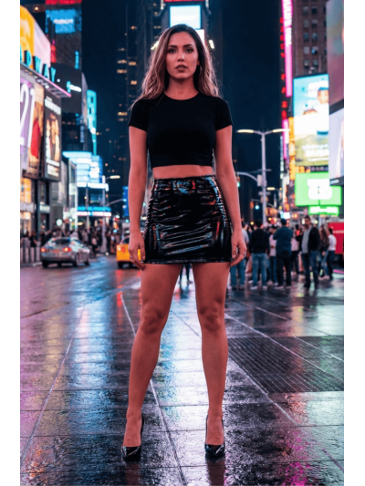Jupe noire en simili cuir avec zip Lara 