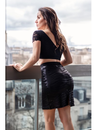 Jupe longue noire imprimé zébré Emma 