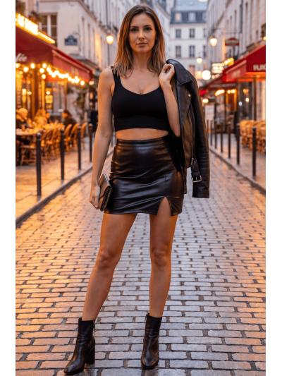 Jupe sexy courte noire wetlook Alessia 