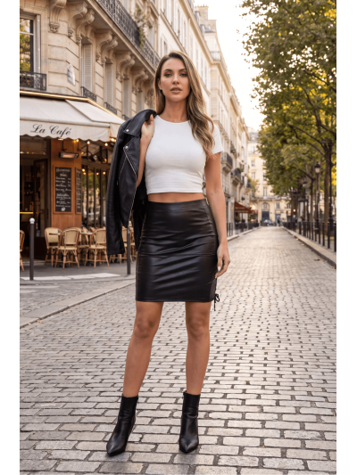 Jupe longue simili cuir noir Paloma 