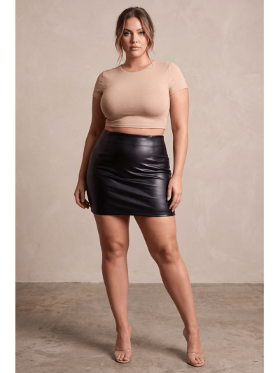 Jupe courte simili cuir noir Paula 
