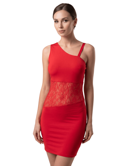 Robe rouge asymétrique avec dentelle Paola 
