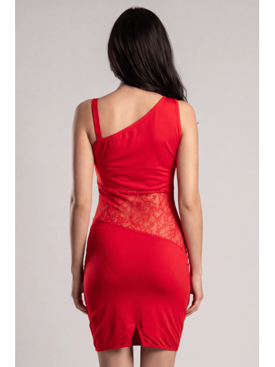Robe rouge asymétrique avec dentelle Paola 