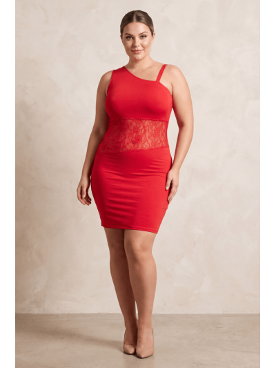 Robe rouge asymétrique avec dentelle Paola 
