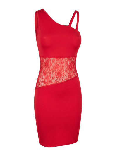 Robe rouge asymétrique avec dentelle Paola 