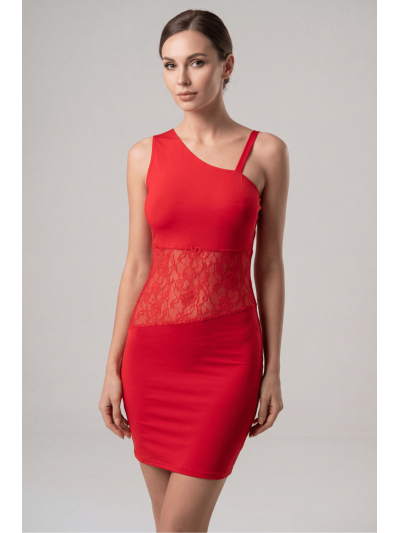 Robe rouge asymétrique avec dentelle Paola 