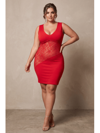 Robe rouge large décollectée Olivia 