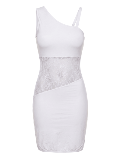 Robe blanche asymétrique avec dentelle Paola 