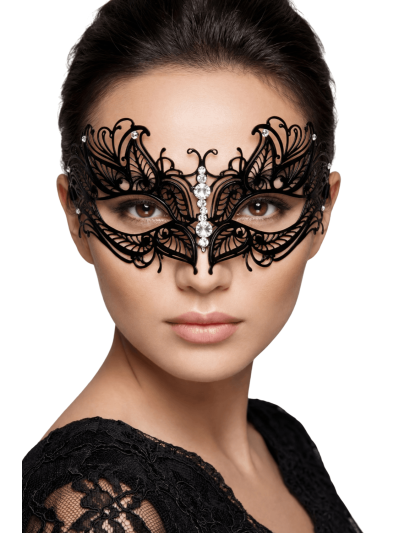 Masque vénitien Greta rigide noir avec strass  